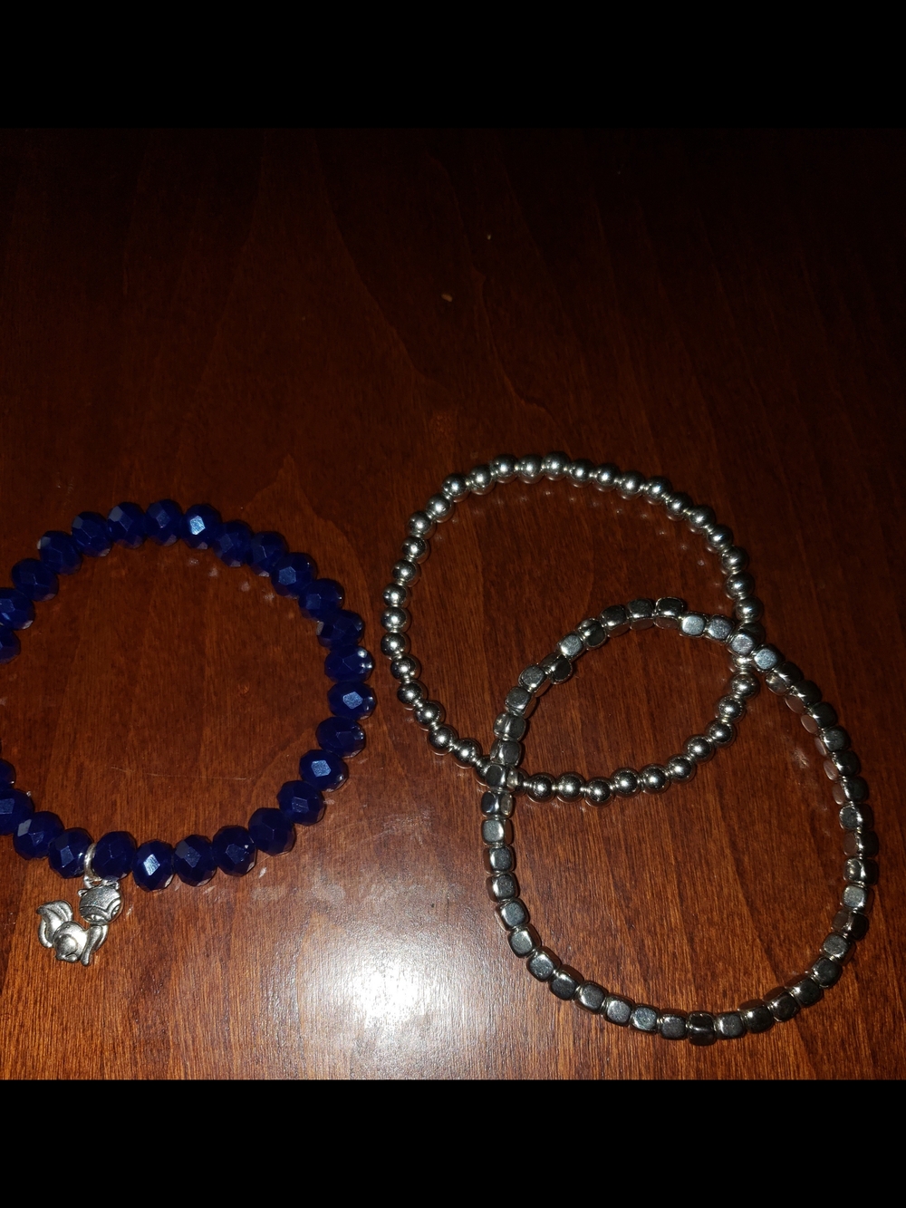 Set Of 3 Beaded Stretch Bracelets with Silver Accent Charm